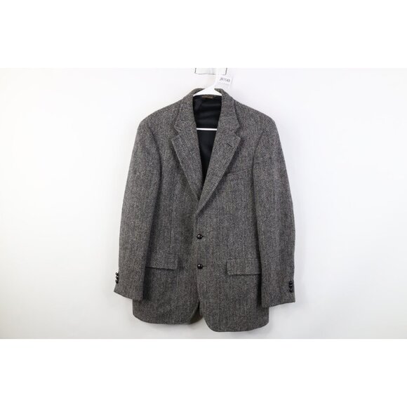 Vtg 60s 70s Palm Beach Mens 40R Harris Tweed Wool Striped Suit Blazer Jacket USA